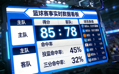 篮球赛事实时数据看板 - 显示球队得分、命中率和球员表现